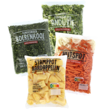 Andijvie of boerenkool (zak à 500 gram,
hutspot zak à 1000 gram)
of stamppot aardappelen (zak à 1000 gram)
